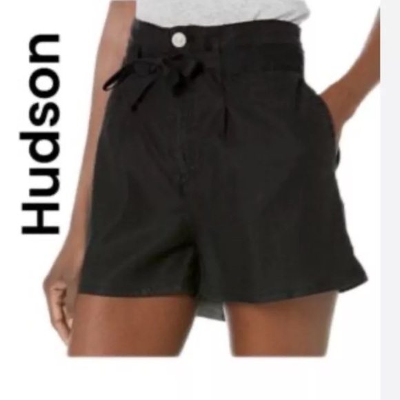 Hudson NWT Womens Black Paper Bag Shorts Sz 25 Linen Blend Tie Waist Pockets New - Picture 1 of 4
